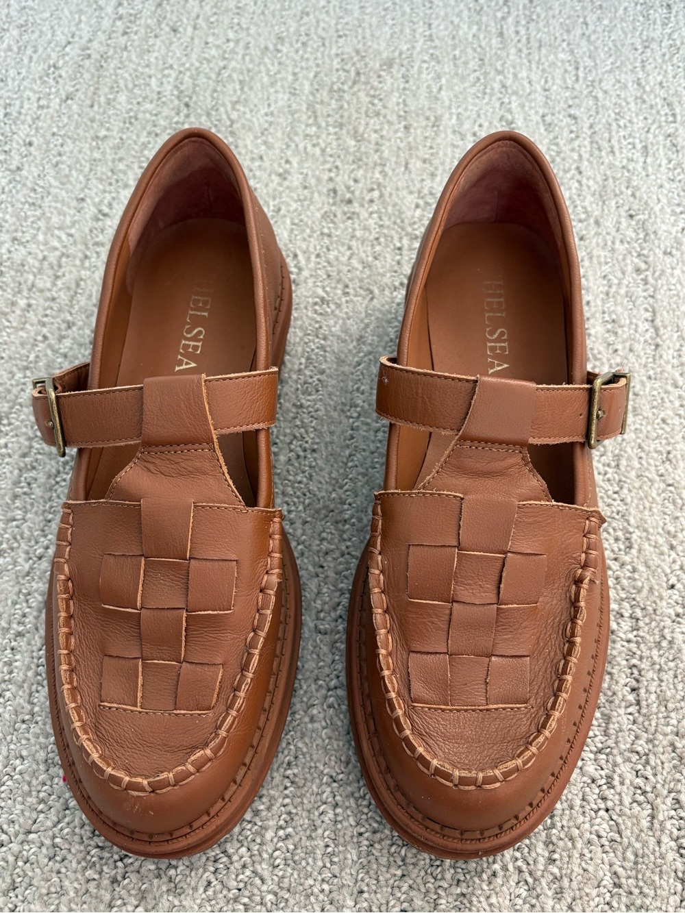 Chelsea & Violet Woven Strap Loafers in Tan